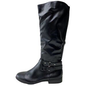 Style &‎ Co Wide Calf Riding Boots Women's 6 Black Faux-Leather Buckle Tall NEW